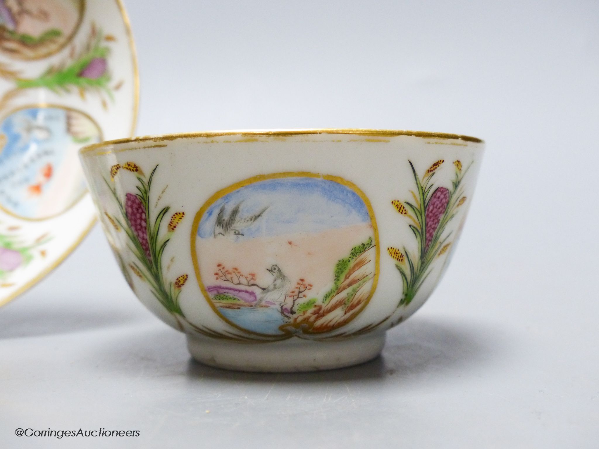An unusual Chinese famille rose tea bowl and saucer, 18th century, saucer diameter 14cm
